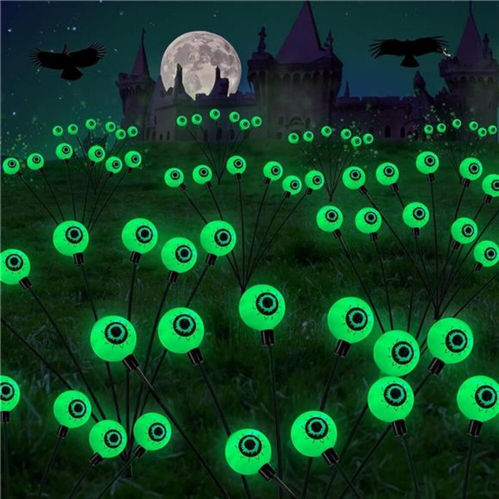 2 Pack 12LED Solar‎ Eyeball Scary Waterproof Pathway Green Firefly Decor Lights